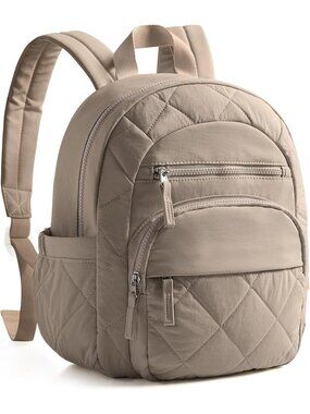 Women's Camel lightweight taslan fabric Zipper Quilted Backpack College Bag